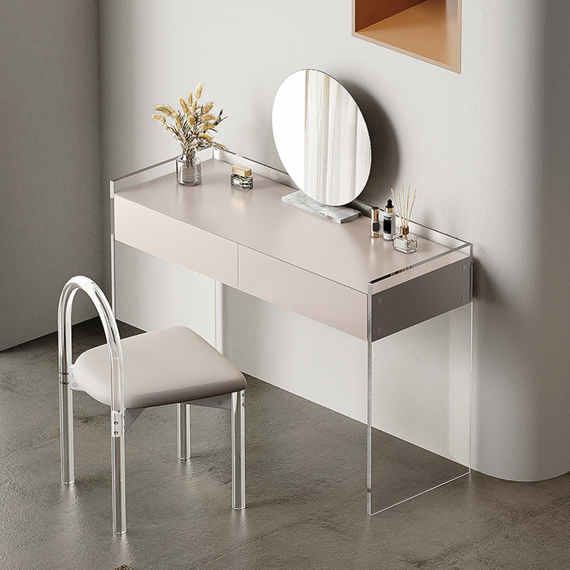 Contemporary 2 Drawers Vanity Table with Mirror & Stool Clear Acrylic Vanity Table Set