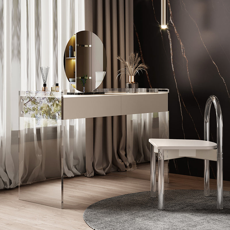 Contemporary 2 Drawers Vanity Table with Mirror & Stool Clear Acrylic Vanity Table Set