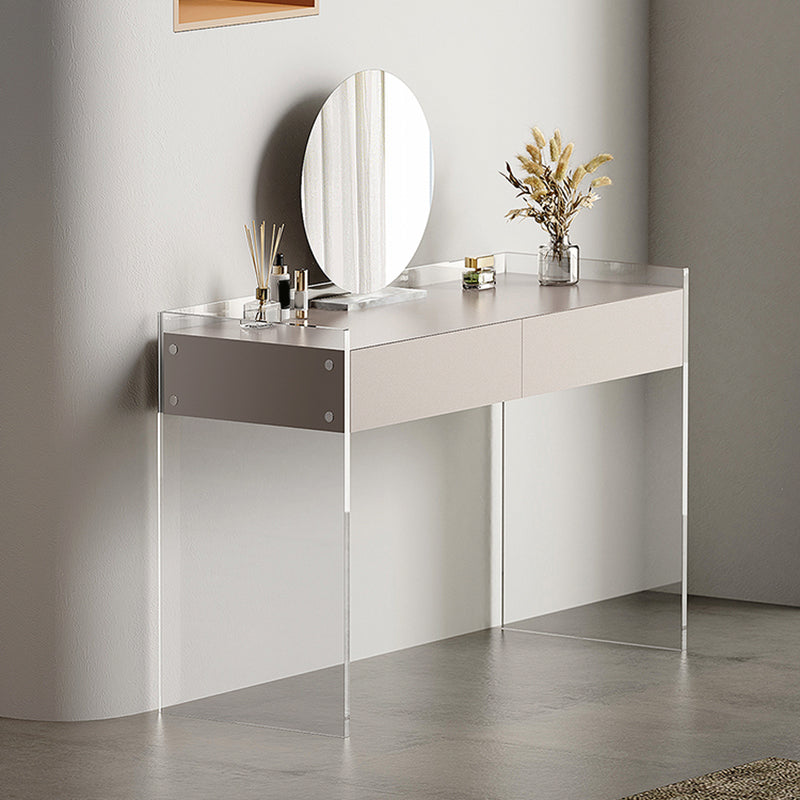 Contemporary 2 Drawers Vanity Table with Mirror & Stool Clear Acrylic Vanity Table Set