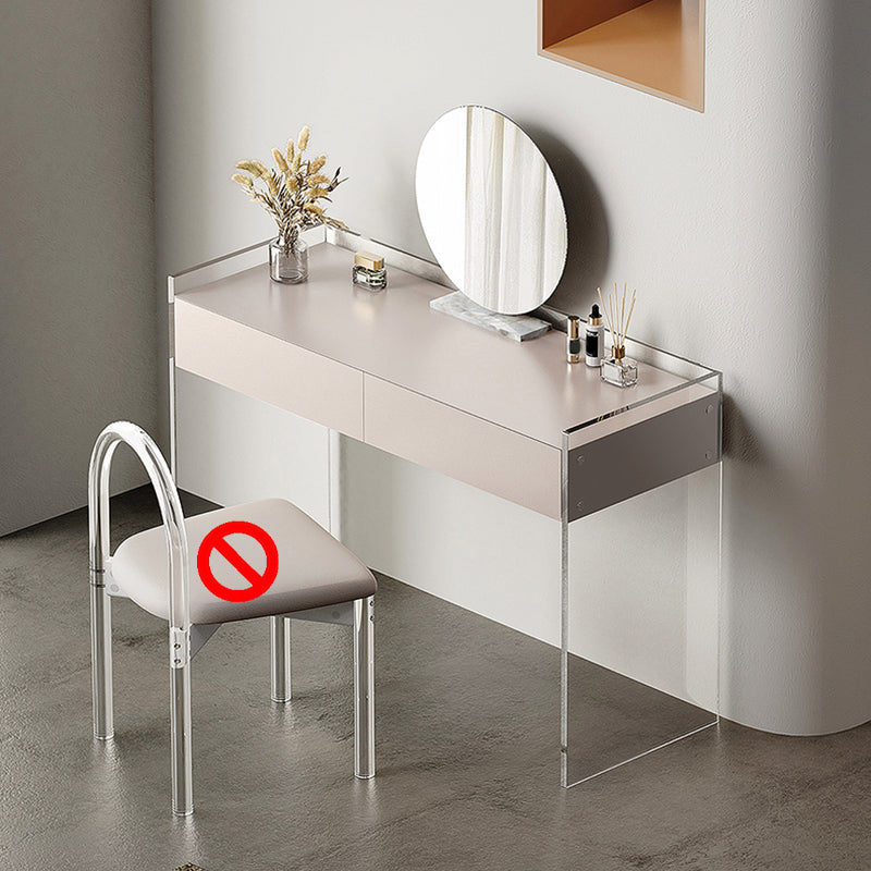 Contemporary 2 Drawers Vanity Table with Mirror & Stool Clear Acrylic Vanity Table Set