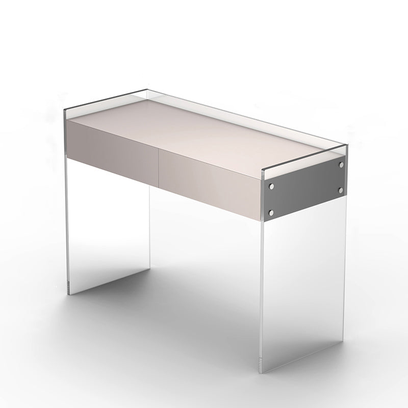 Contemporary 2 Drawers Vanity Table with Mirror & Stool Clear Acrylic Vanity Table Set