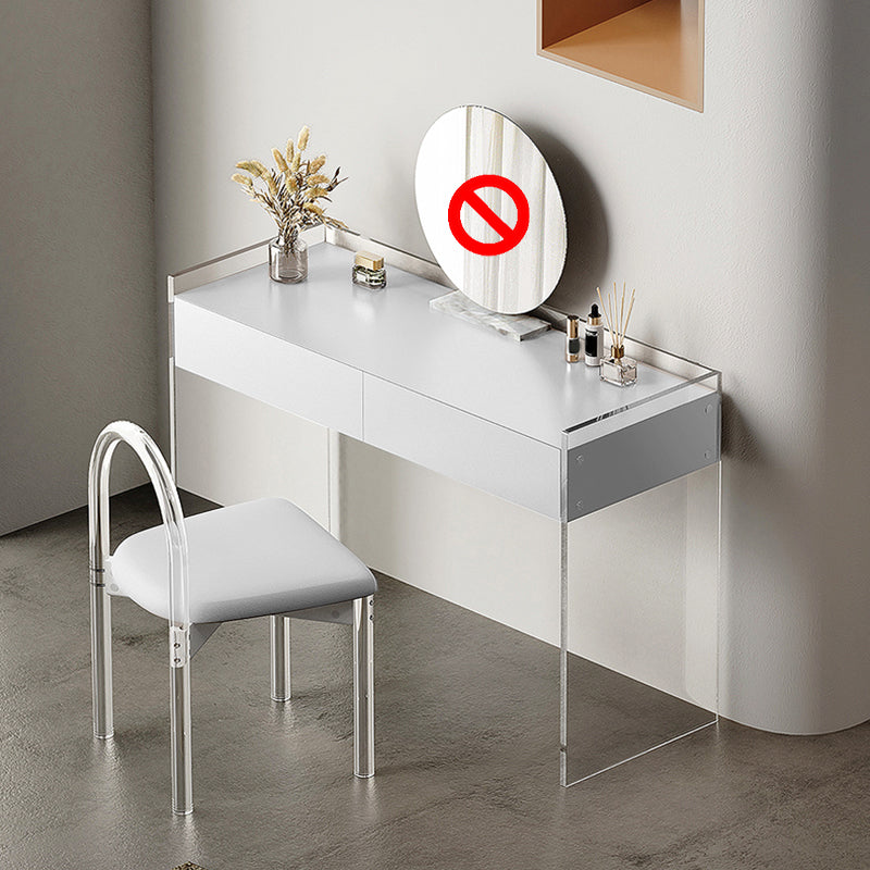 Contemporary 2 Drawers Vanity Table with Mirror & Stool Clear Acrylic Vanity Table Set