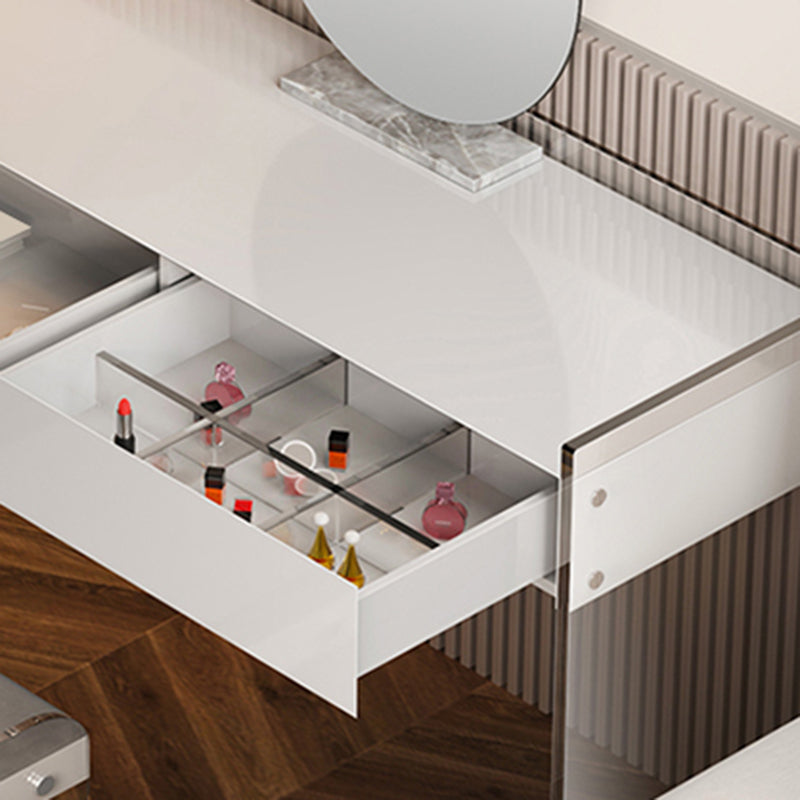 Contemporary 2 Drawers Vanity Table with Mirror & Stool Clear Acrylic Vanity Table Set