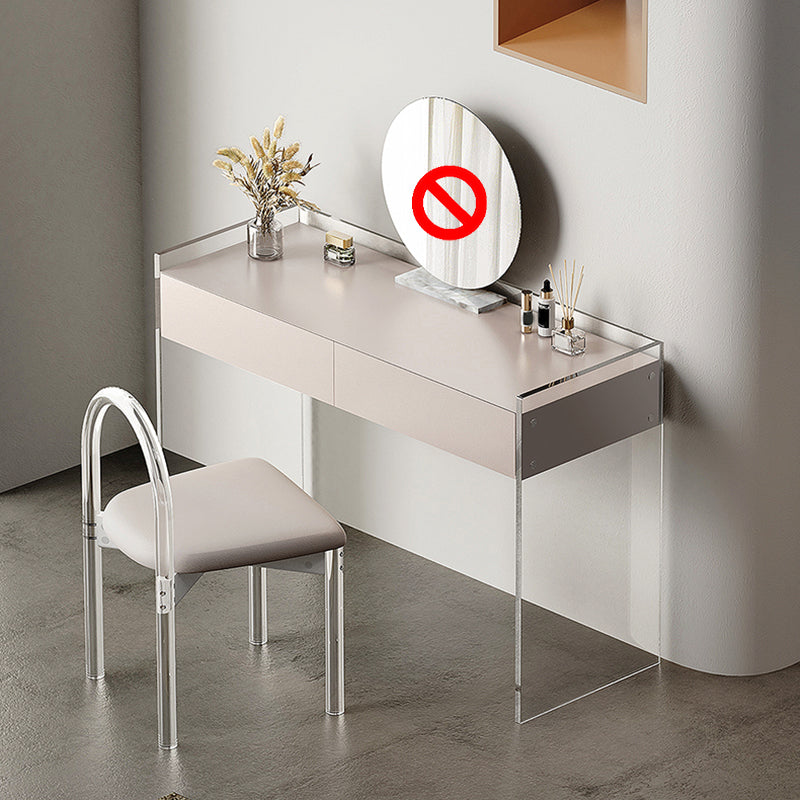 Contemporary 2 Drawers Vanity Table with Mirror & Stool Clear Acrylic Vanity Table Set