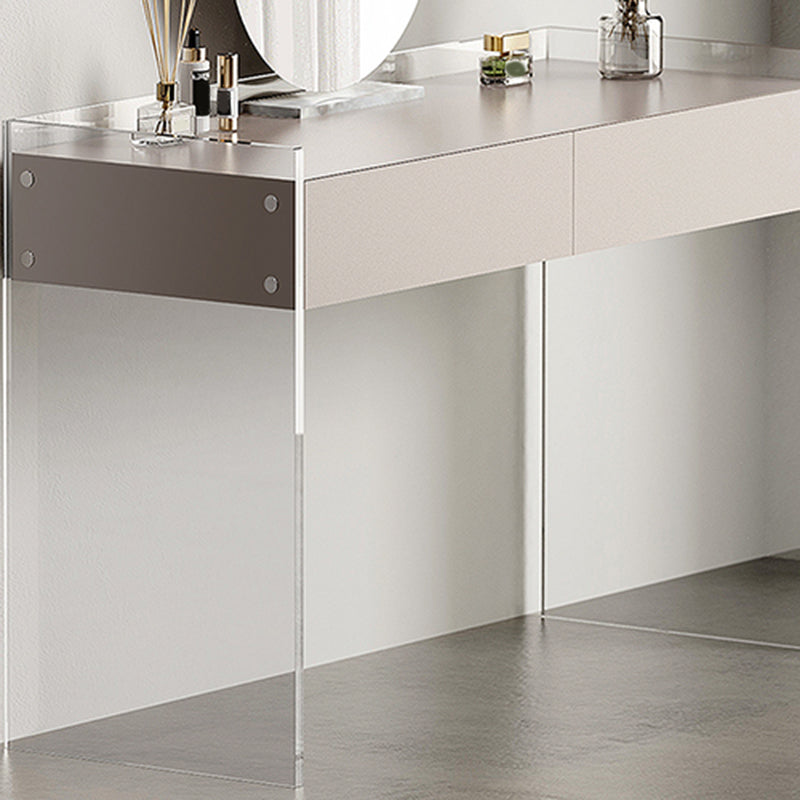 Contemporary 2 Drawers Vanity Table with Mirror & Stool Clear Acrylic Vanity Table Set
