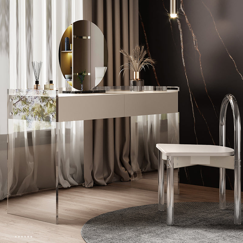 Contemporary 2 Drawers Vanity Table with Mirror & Stool Clear Acrylic Vanity Table Set