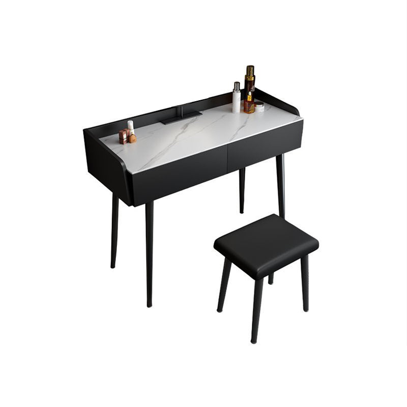 Contemporary Stone Makeup Dressing Table 2-Drawer Vanity Table Set