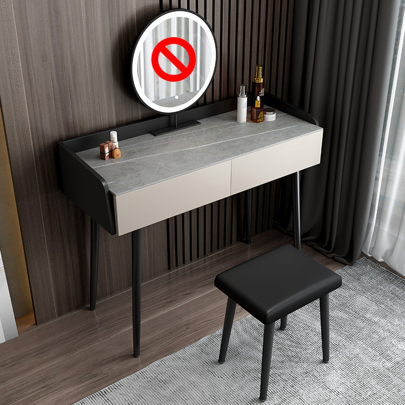 Contemporary Stone Makeup Dressing Table 2-Drawer Vanity Table Set