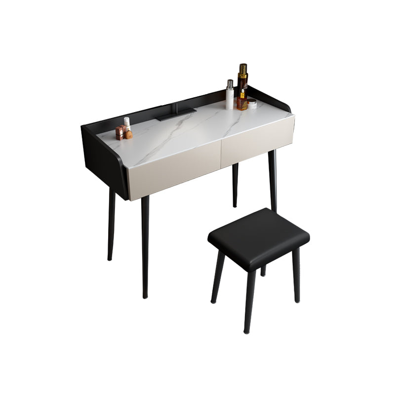Contemporary Stone Makeup Dressing Table 2-Drawer Vanity Table Set