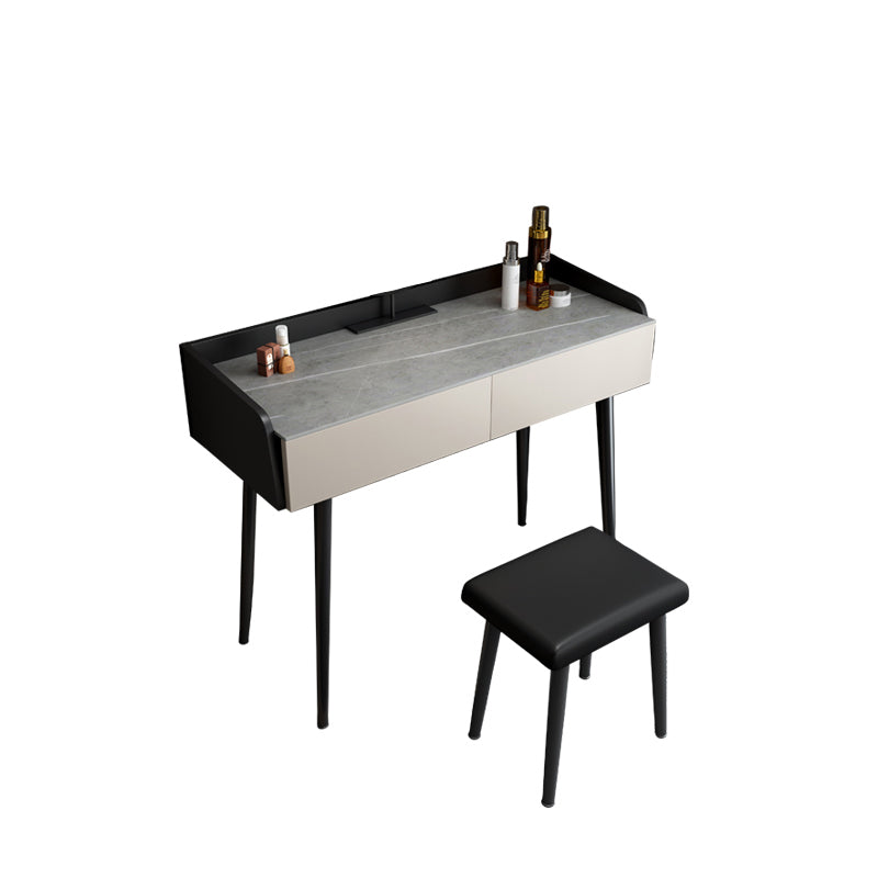 Contemporary Stone Makeup Dressing Table 2-Drawer Vanity Table Set
