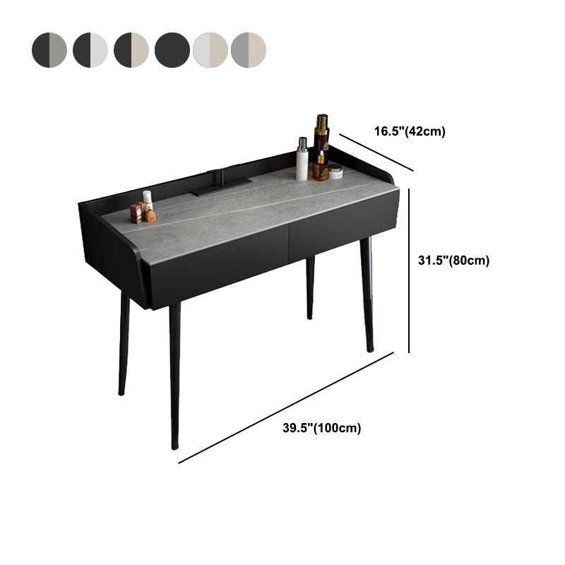 Contemporary Stone Makeup Dressing Table 2-Drawer Vanity Table Set