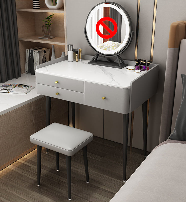 Contemporary Stone Dressing Table 31.1-In High Makeup Vanity Table with Stool