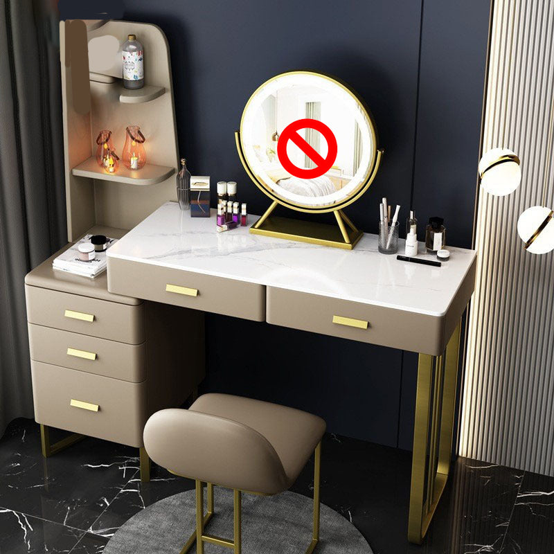 Luxurious Stone Top Makeup Vanity Table Stool Set 51.18" H 5-Drawer Dresser