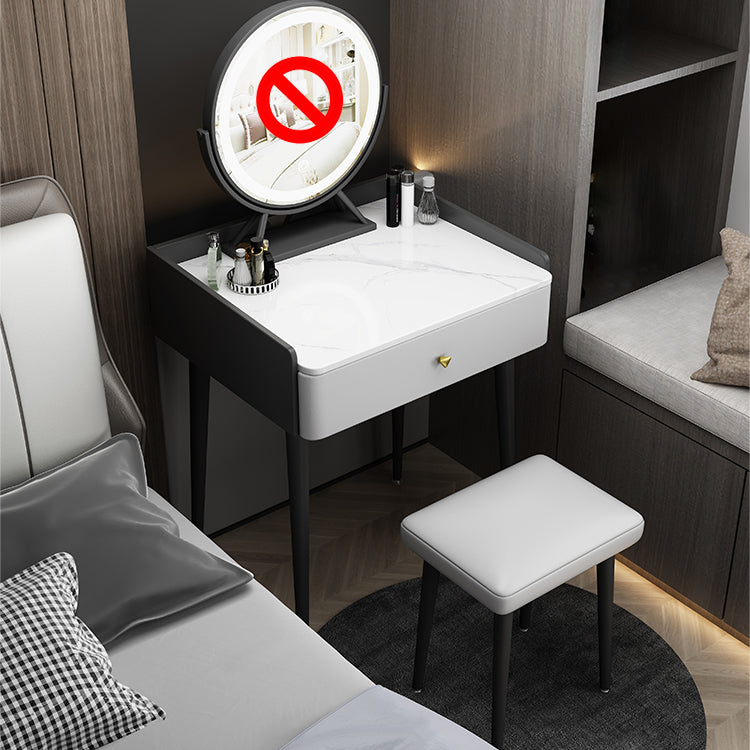Vanity Stone/Wood Makeup Dressing Table Stool Set Black/ White Top - 31.1" H