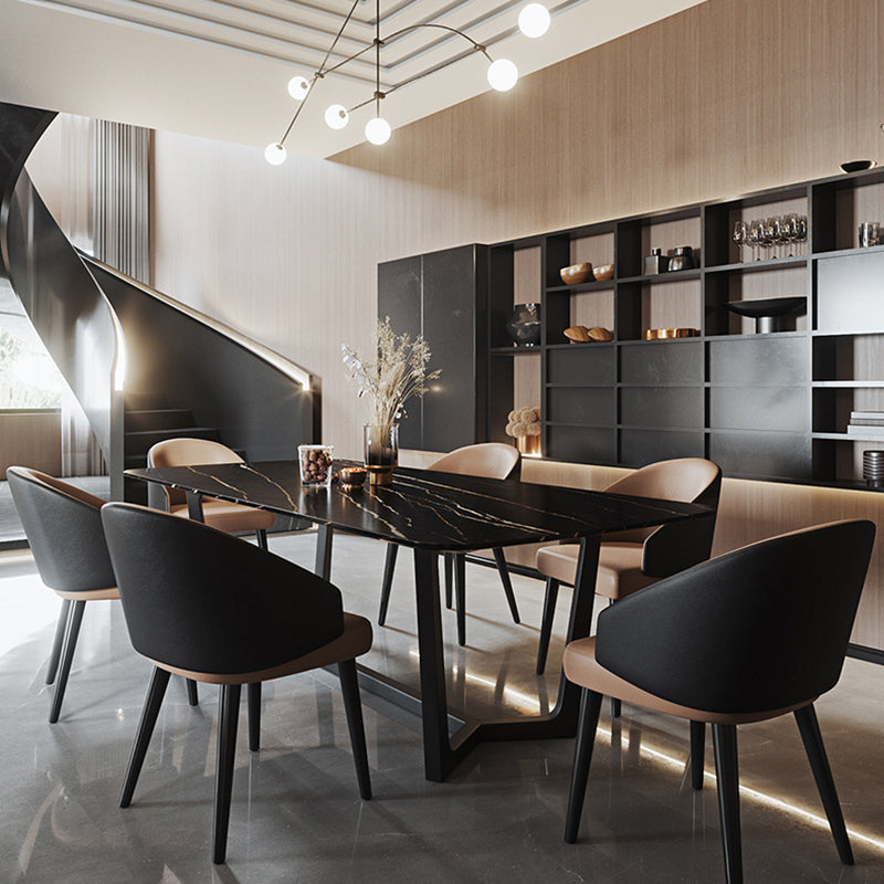 Industrial Sintered Stone Table for Restaurant Rectangle Black Table with Trestle Base