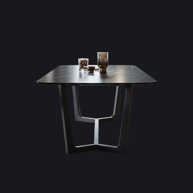 Industrial Sintered Stone Table for Restaurant Rectangle Black Table with Trestle Base