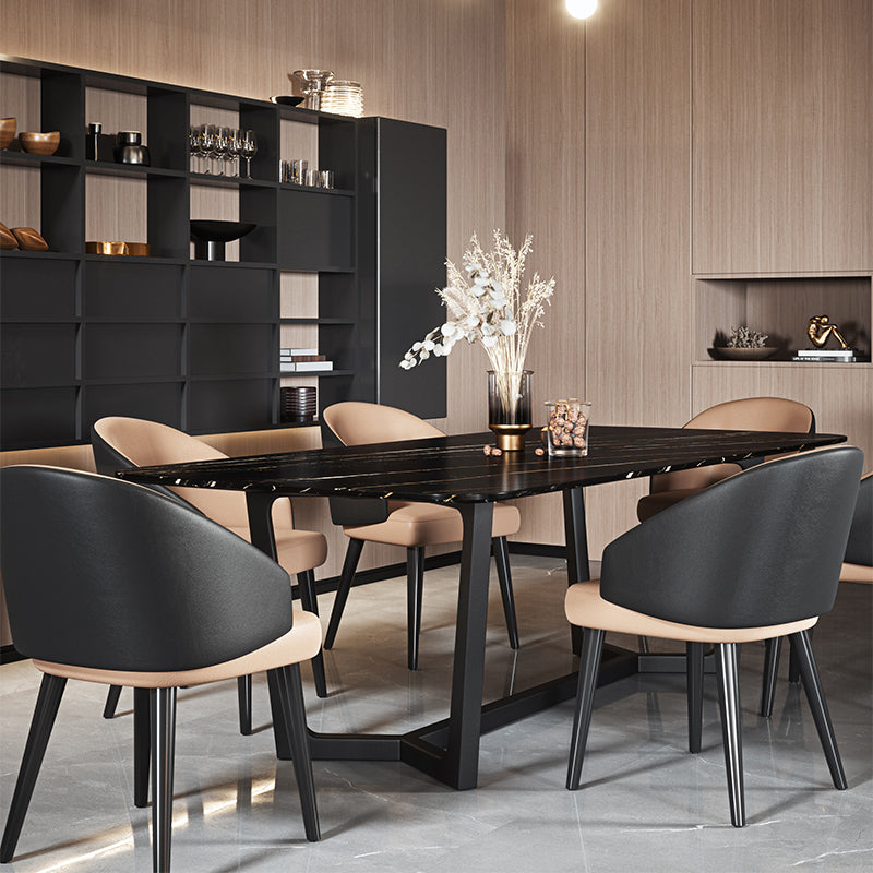 Industrial Sintered Stone Table for Restaurant Rectangle Black Table with Trestle Base