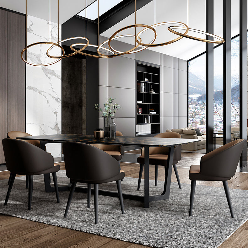 Industrial Sintered Stone Table for Restaurant Rectangle Black Table with Trestle Base