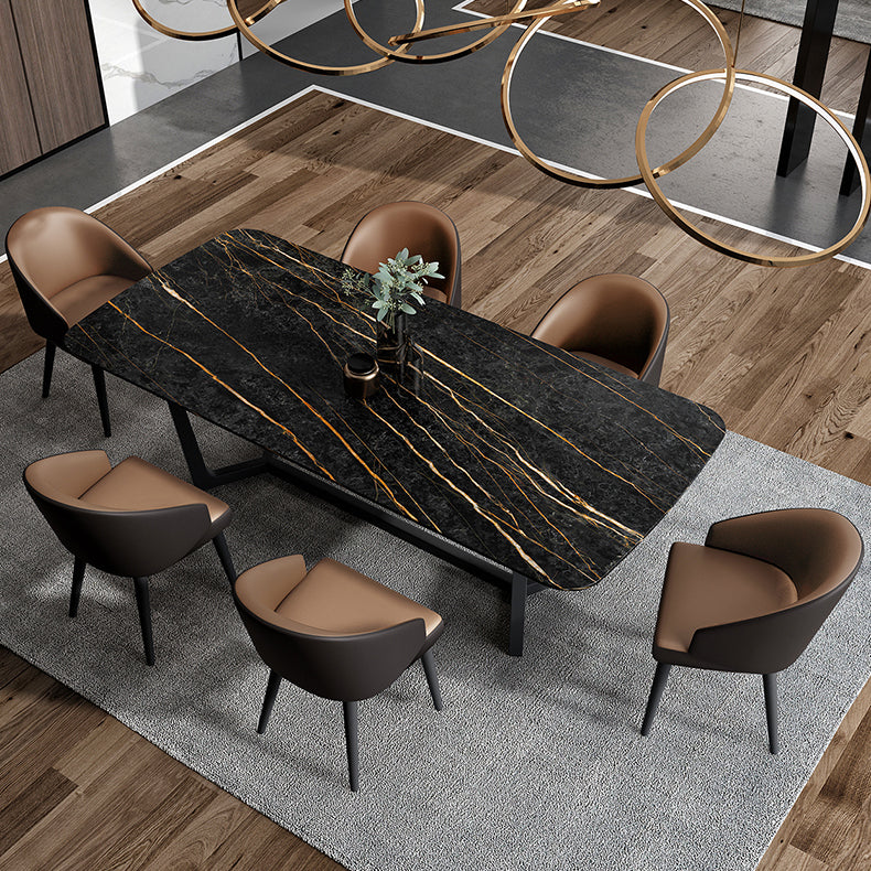Industrial Sintered Stone Table for Restaurant Rectangle Black Table with Trestle Base