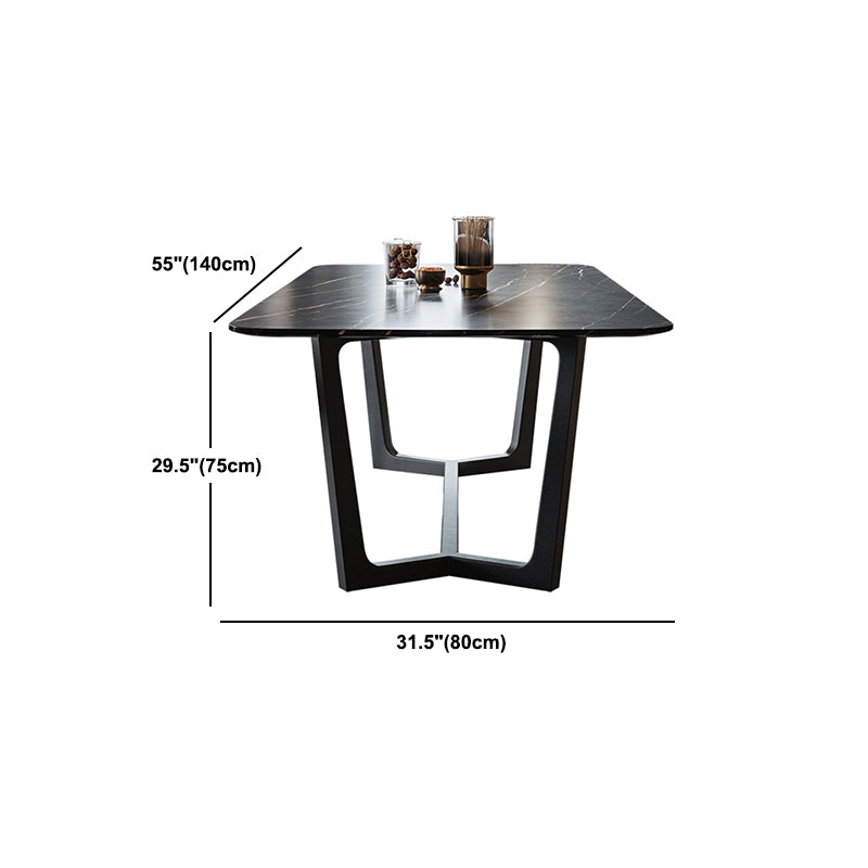 Industrial Sintered Stone Table for Restaurant Rectangle Black Table with Trestle Base