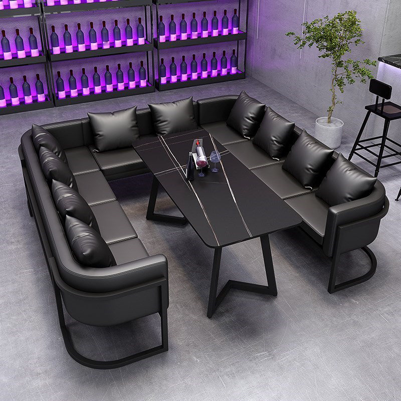 Black Sintered Stone Dining Table Industrial Metal Base Dining Table