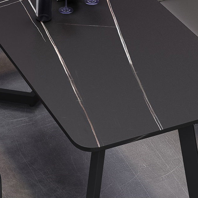 Black Sintered Stone Dining Table Industrial Metal Base Dining Table