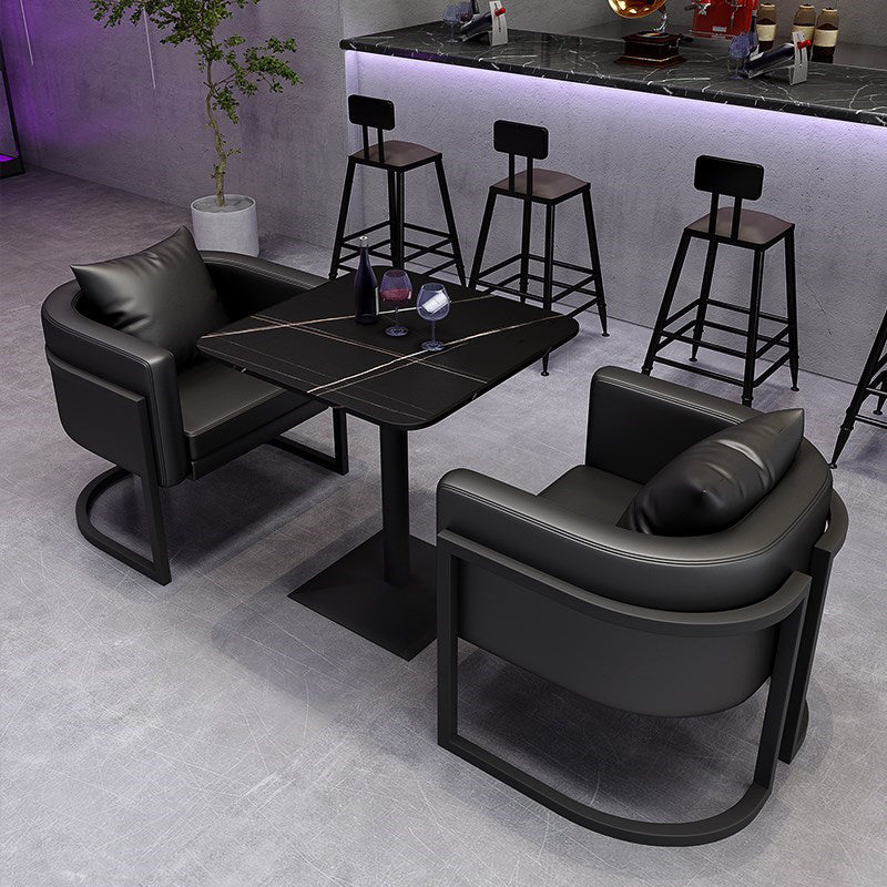 Black Sintered Stone Dining Table Industrial Metal Base Dining Table