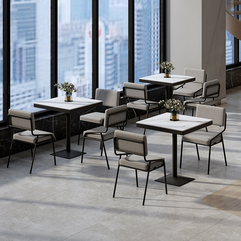 Metal Industrial Square Dining Table Sintered Stone Top Table with Pedestal