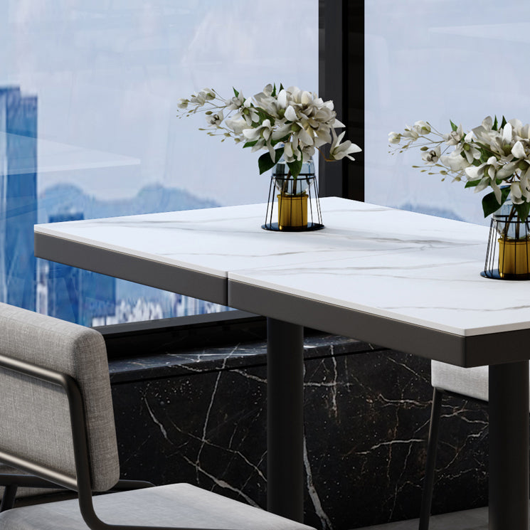Metal Industrial Square Dining Table Sintered Stone Top Table with Pedestal