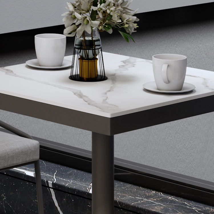 Metal Industrial Square Dining Table Sintered Stone Top Table with Pedestal