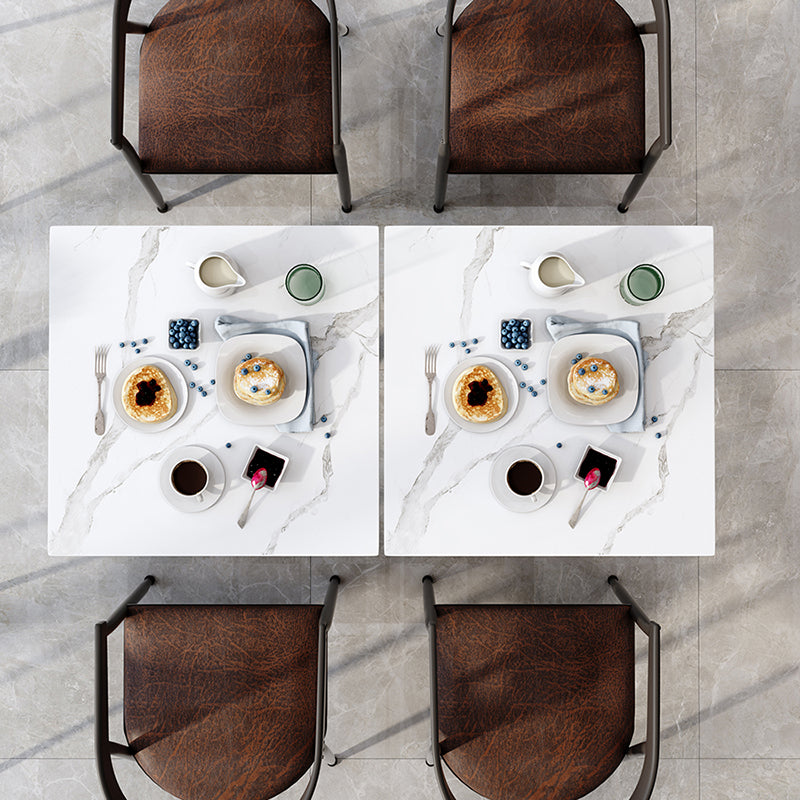 Metal Industrial Square Dining Table Sintered Stone Top Table with Pedestal