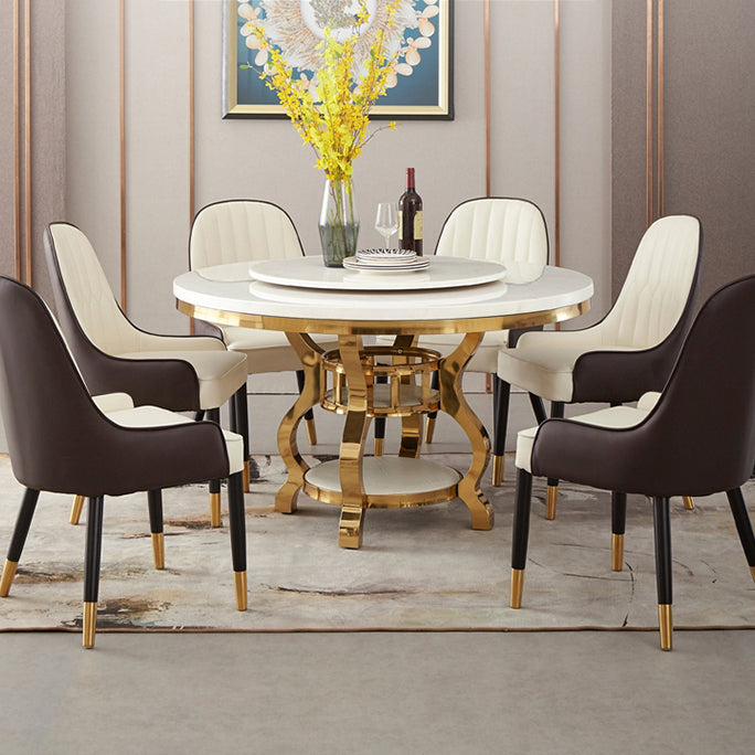 Metal Traditional Luxury Round Table Marble Top Table with Storage