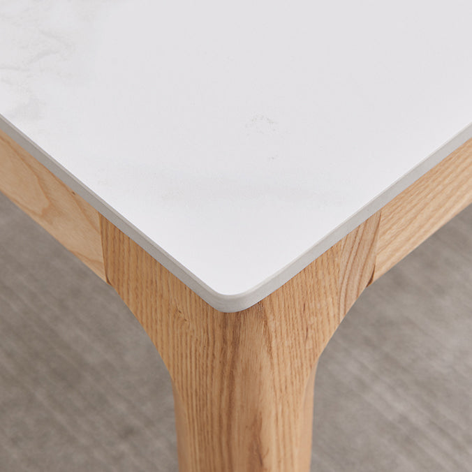 Rectangle Retro Modern Dining Table White Sintered Stone Top 4 Legs Fixed Table