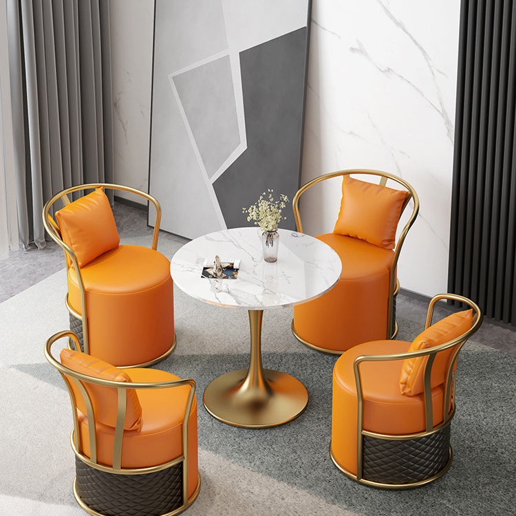 Round Sintered Stone Dining Table Traditional Luxury Tulip Table with Gold Frame