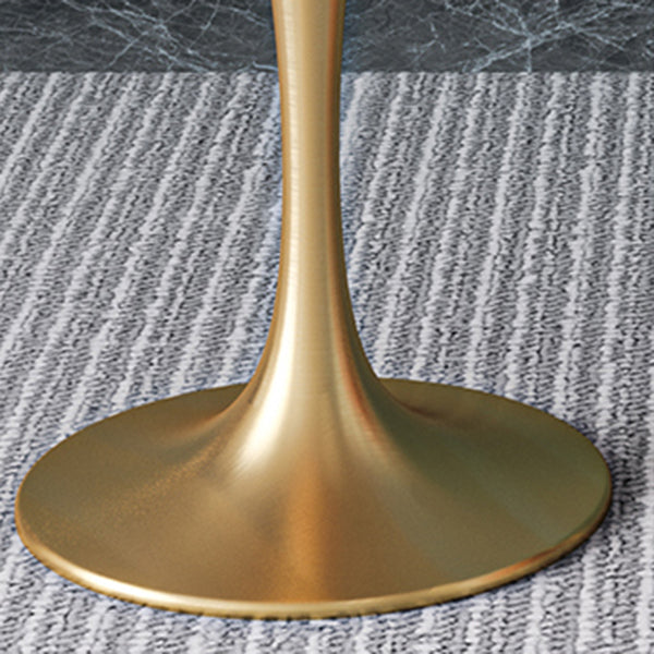Round Sintered Stone Dining Table Traditional Luxury Tulip Table with Gold Frame