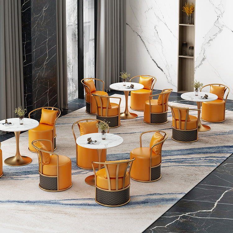 Round Sintered Stone Dining Table Traditional Luxury Tulip Table with Gold Frame