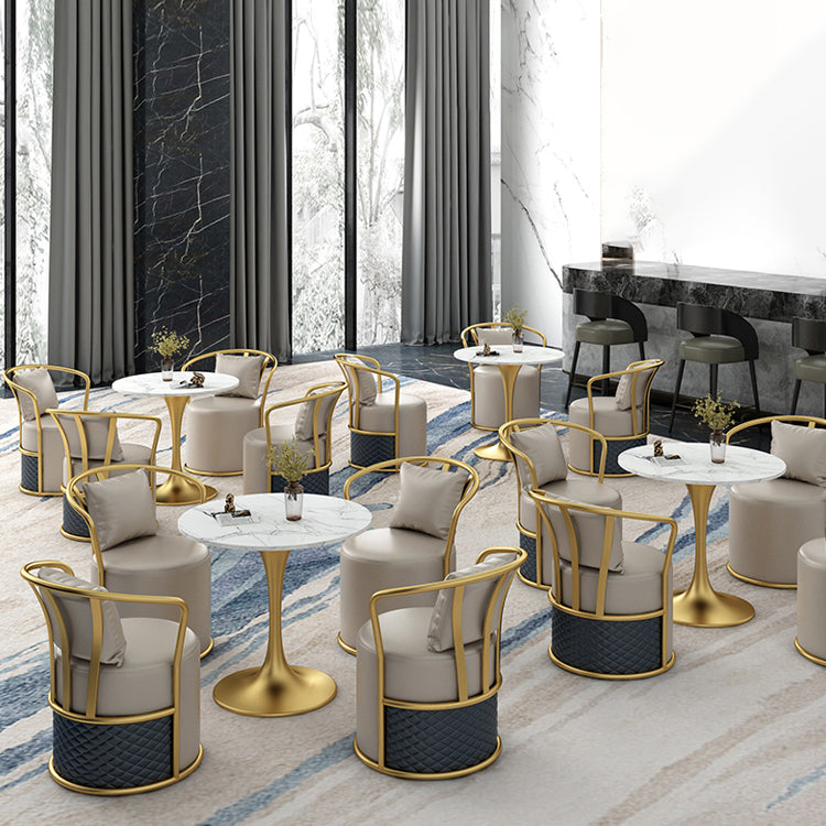 Round Sintered Stone Dining Table Traditional Luxury Tulip Table with Gold Frame