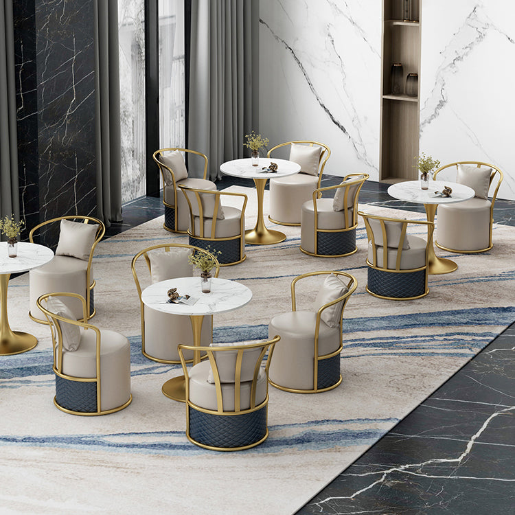 Round Sintered Stone Dining Table Traditional Luxury Tulip Table with Gold Frame