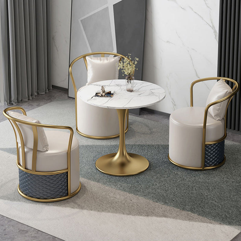 Round Sintered Stone Dining Table Traditional Luxury Tulip Table with Gold Frame