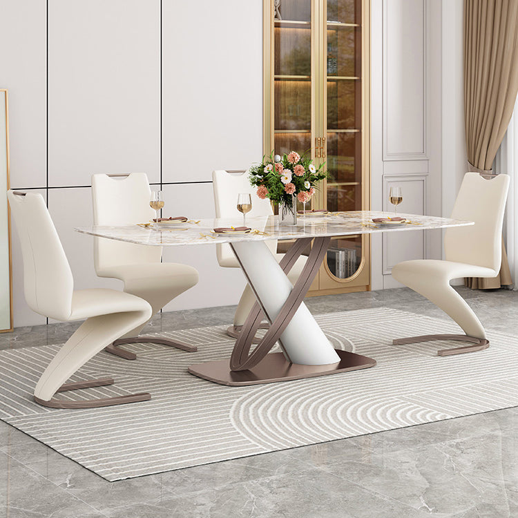 Luxury Sintered Stone Top Table Rectangle Table with Pedestal Base