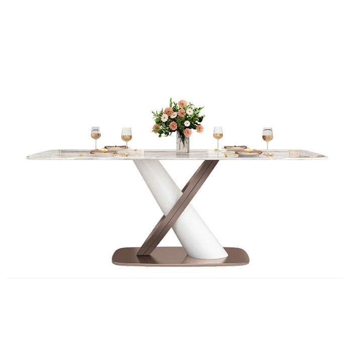 Luxury Sintered Stone Top Table Rectangle Table with Pedestal Base