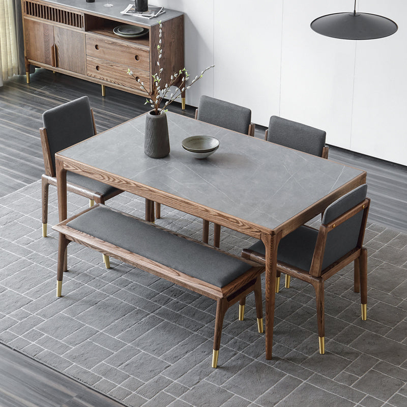 Medieval Modern Sintered Stone Table Rectangle Table with Wooden Base and 4 Legs