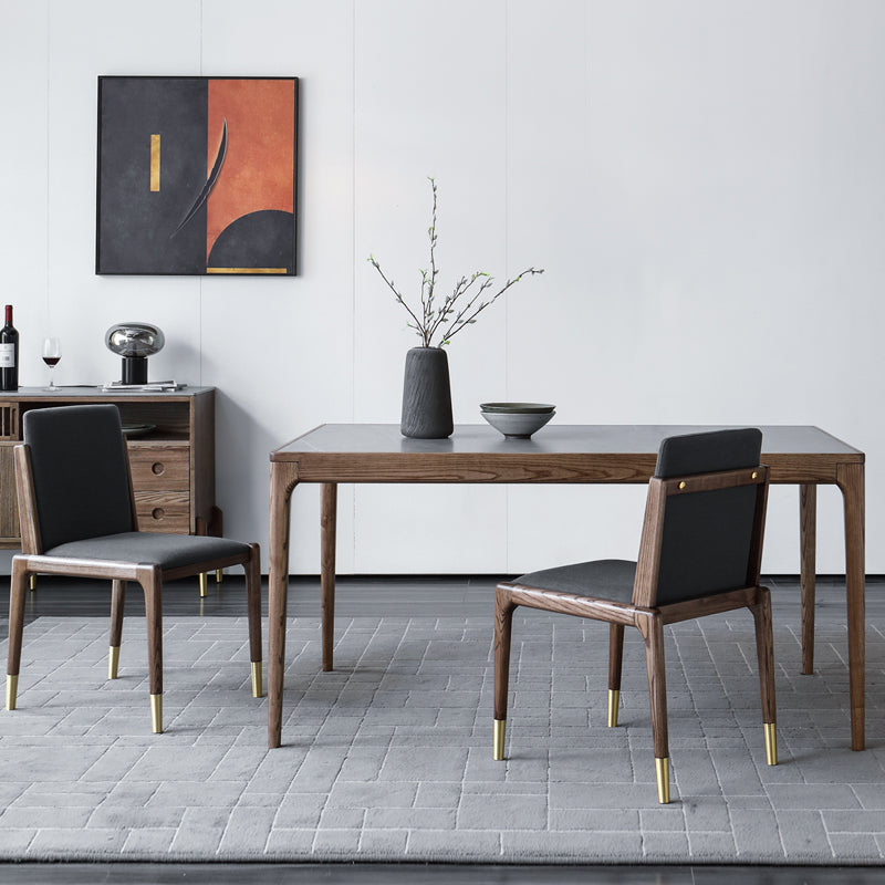 Medieval Modern Sintered Stone Table Rectangle Table with Wooden Base and 4 Legs