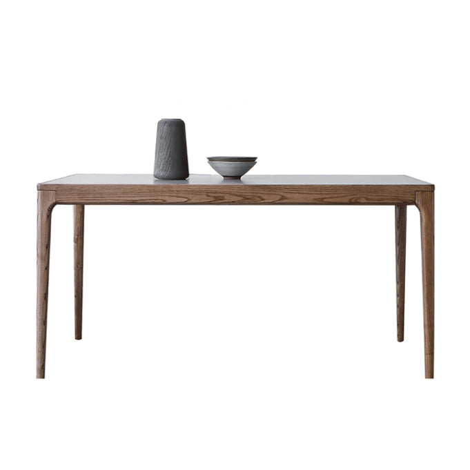 Medieval Modern Sintered Stone Table Rectangle Table with Wooden Base and 4 Legs