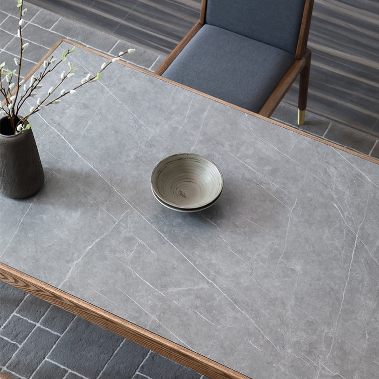 Medieval Modern Sintered Stone Table Rectangle Table with Wooden Base and 4 Legs