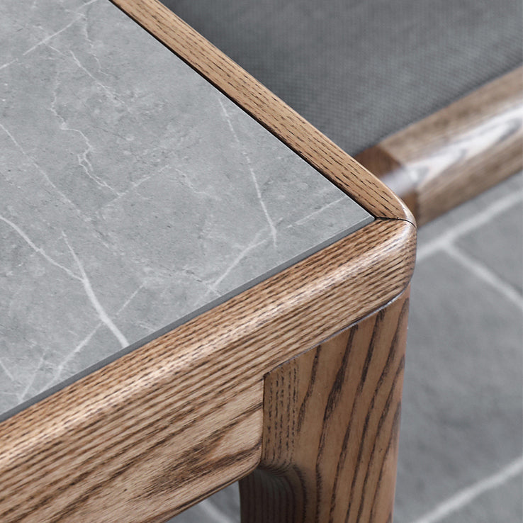 Medieval Modern Sintered Stone Table Rectangle Table with Wooden Base and 4 Legs