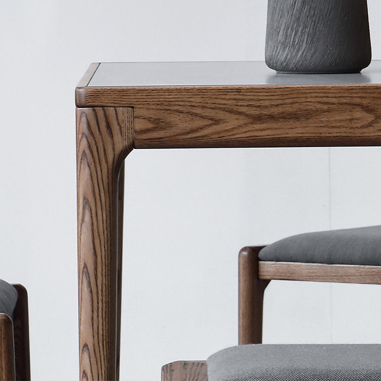 Medieval Modern Sintered Stone Table Rectangle Table with Wooden Base and 4 Legs