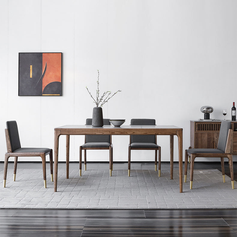 Medieval Modern Sintered Stone Table Rectangle Table with Wooden Base and 4 Legs