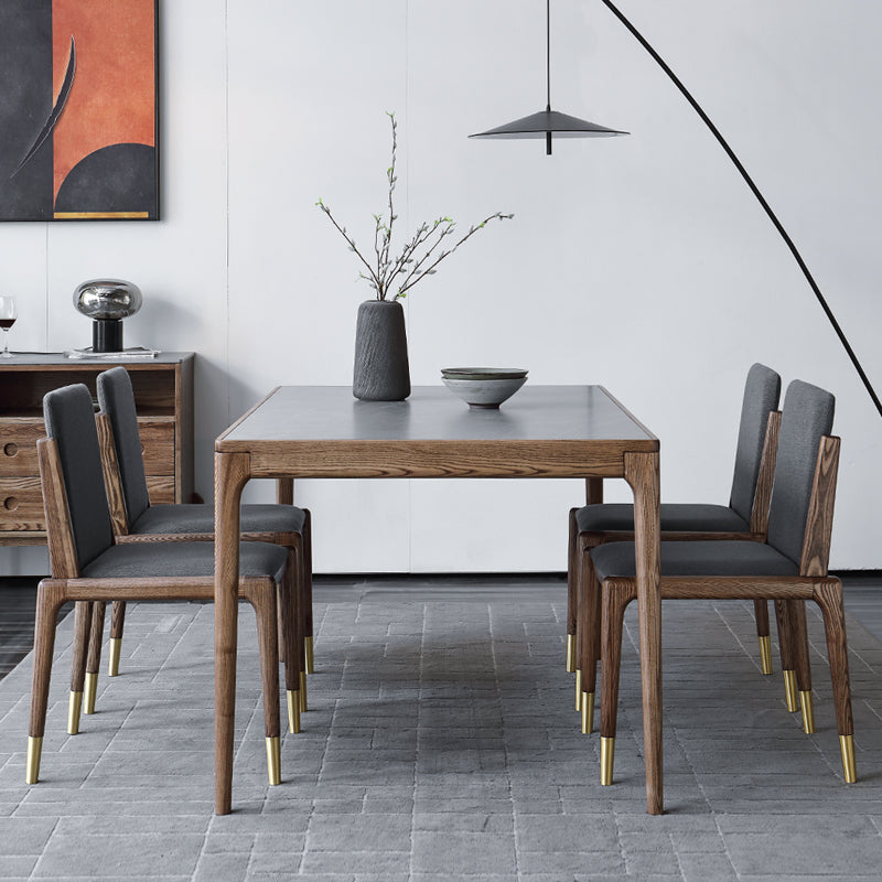 Medieval Modern Sintered Stone Table Rectangle Table with Wooden Base and 4 Legs