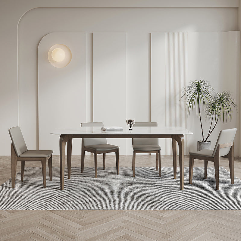 Sintered Stone White Dining Table Industrial Style 4 Legs Table for Dining Room